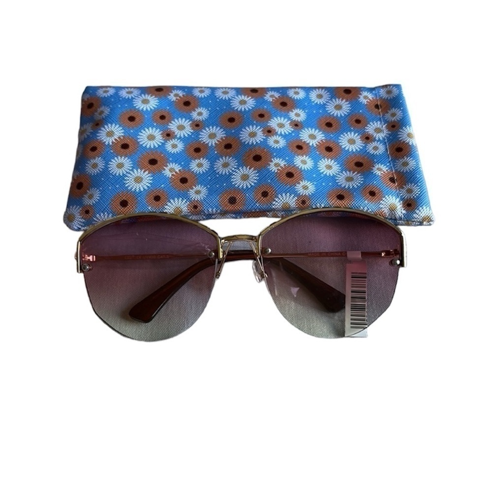 Oversized Round Sunglasses Gold Tone Frame Purple Gradient Lenses Polarized
